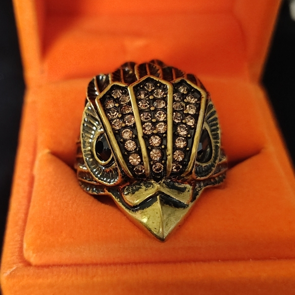 🆕Kurt Geiger Brass Gold & Black Owl Statement Ring OS NIB
